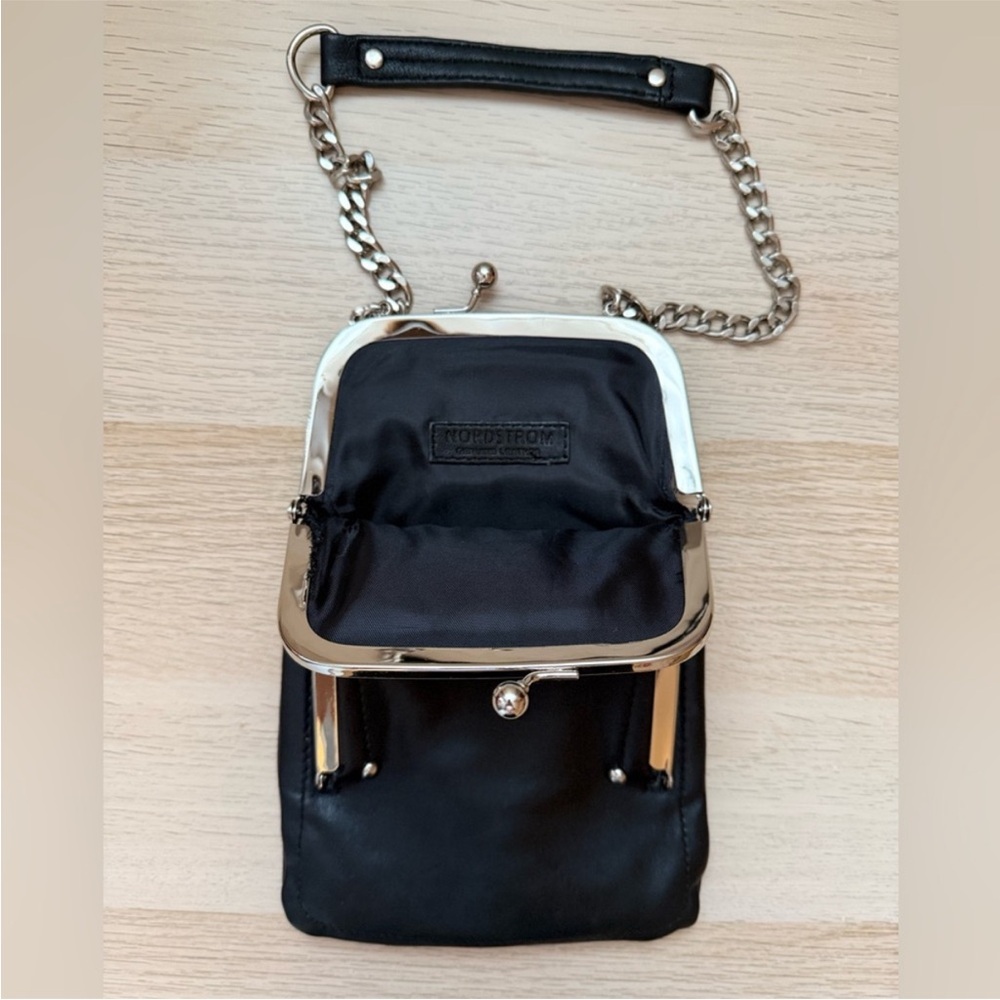 Nordstrom Black Leather Crossbody with Silver Chain and Frame Accents - Picture 3 of 9